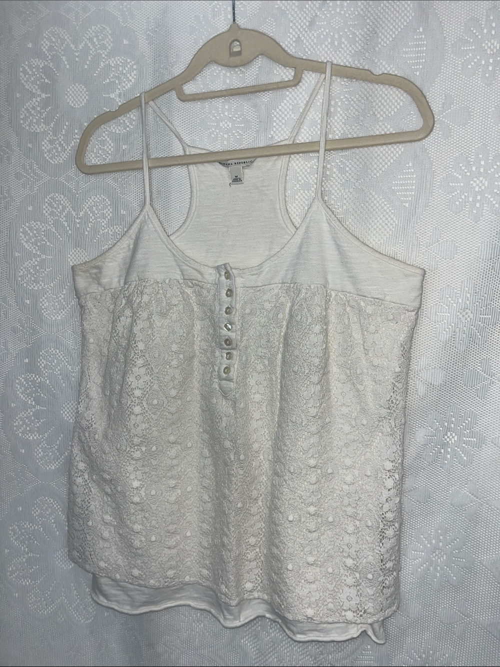 Banana Republic Lined Cream Lace Camisole with Button Front M